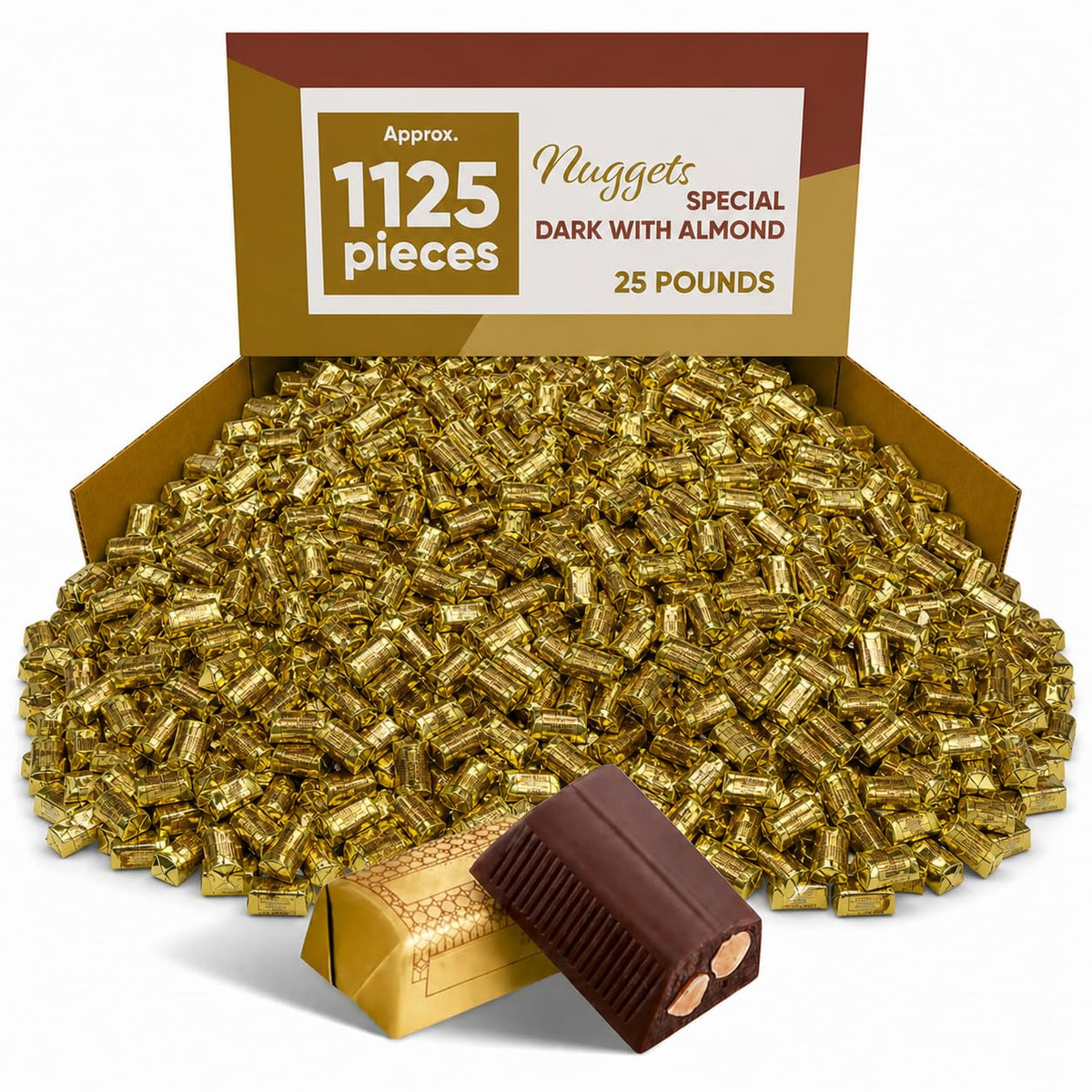 Dark Chocolate Almond Candy Nuggets Bulk Bag - 25 lb (Approx. 1125 pieces)