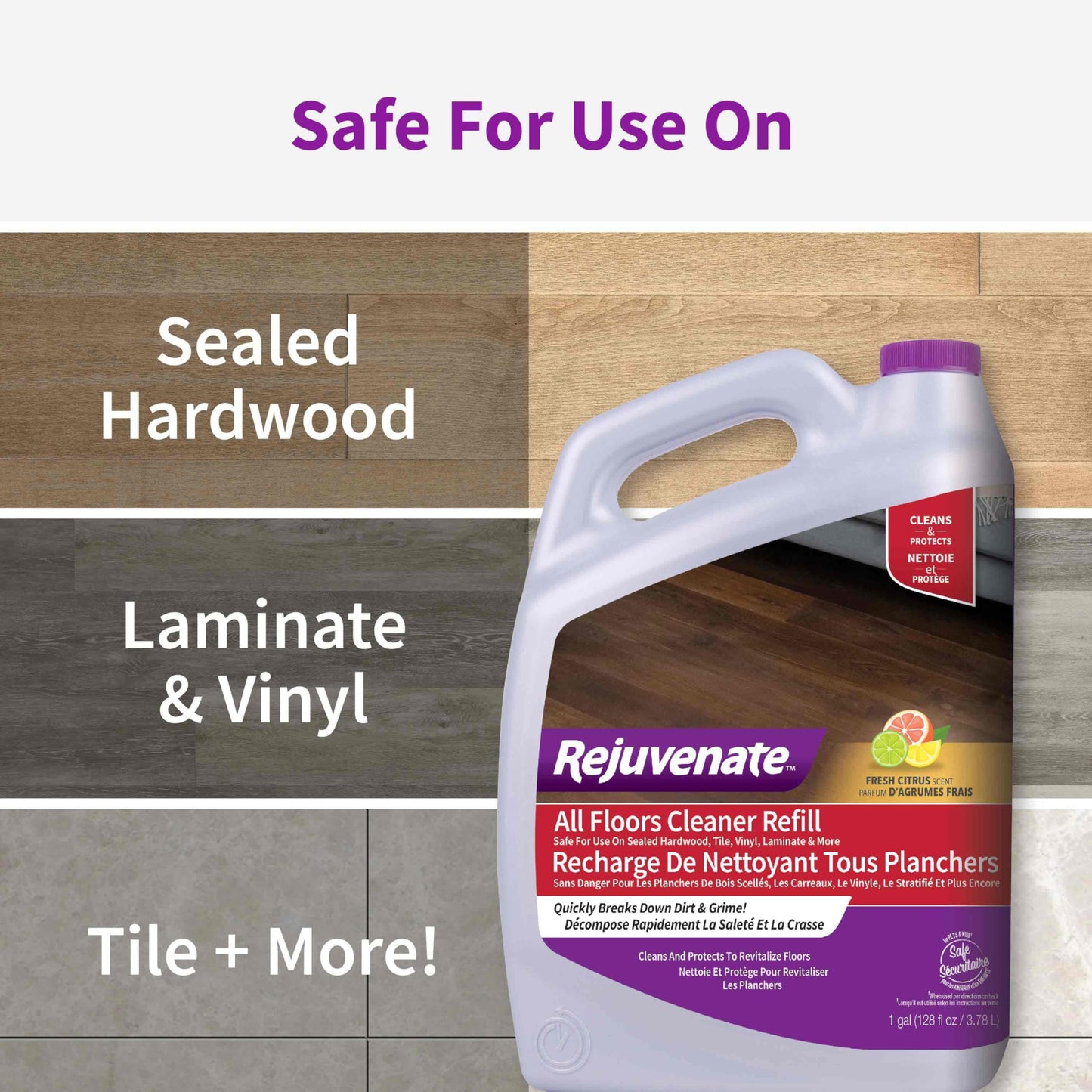Rejuvenate Floor Cleaner, 1 gal, Bottle, Ready to Use, Liquid, For All Floors HG-R55034-1 Each