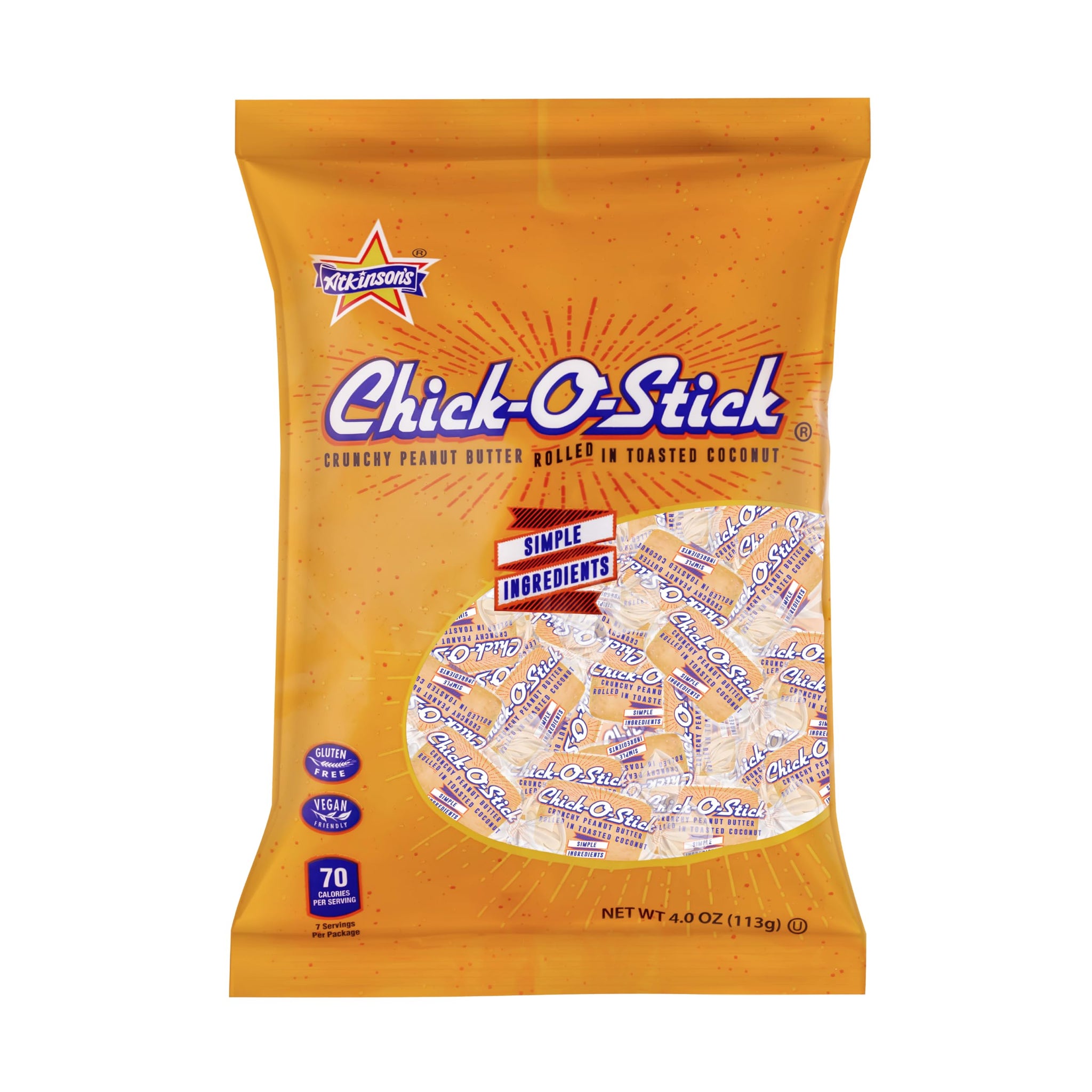 Atkinson's Chick-O-Stick Nuggets Peanut Butter Coconut Candy 4oz Peg Bag