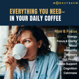 Monkey Brew Rise & Focus USDA Organic Mushroom Coffee - Boosts Focus, Energy, Immunity & Mood | 1,750mg Adaptogens: Lion’s Mane, Turkey Tail, KSM-66