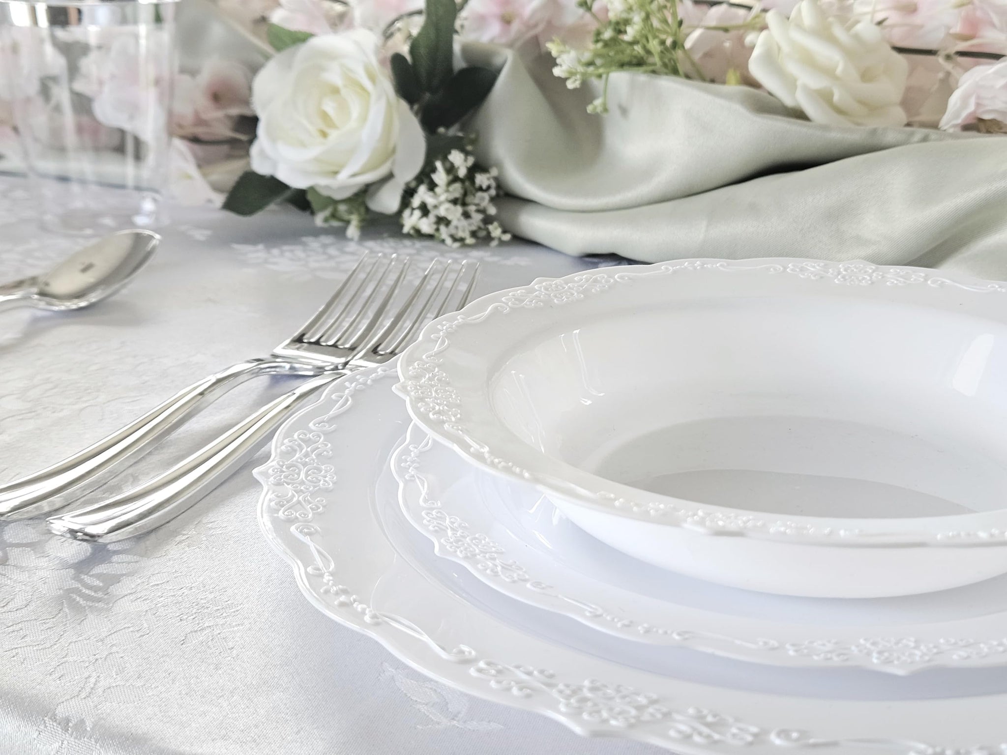 " OCCASIONS " 60 Piece Plates Pack, Disposable Wedding Party Bowls (12oz Soup Bowl, Verona in White)