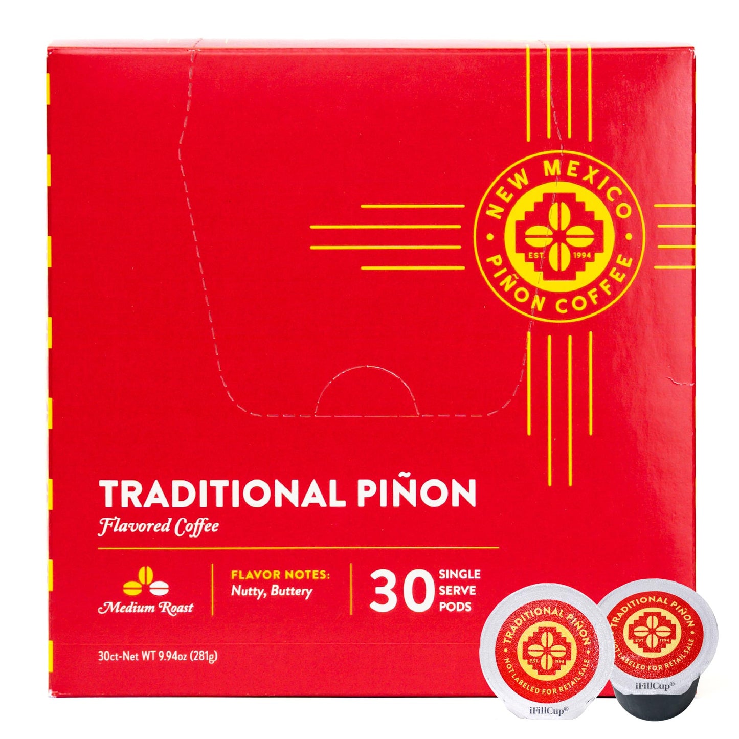 New Mexico Piñon K Cups Coffee Pods - Naturally Flavored, Traditional Piñon Medium Roast 100% Arabica Beans for Hot or Cold Brew - Single Serve