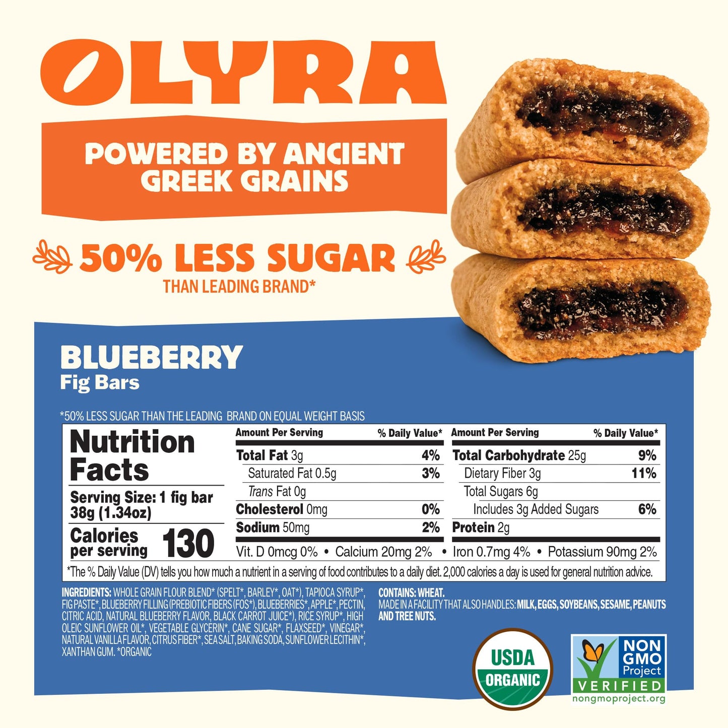 Olyra Blueberry Fig Bars, Organic Snacks, Healthy Snacks for Adults and Kids, Low Sugar, Vegan, Office Breakfast Bars, USDA Certified Organic, Non GMO