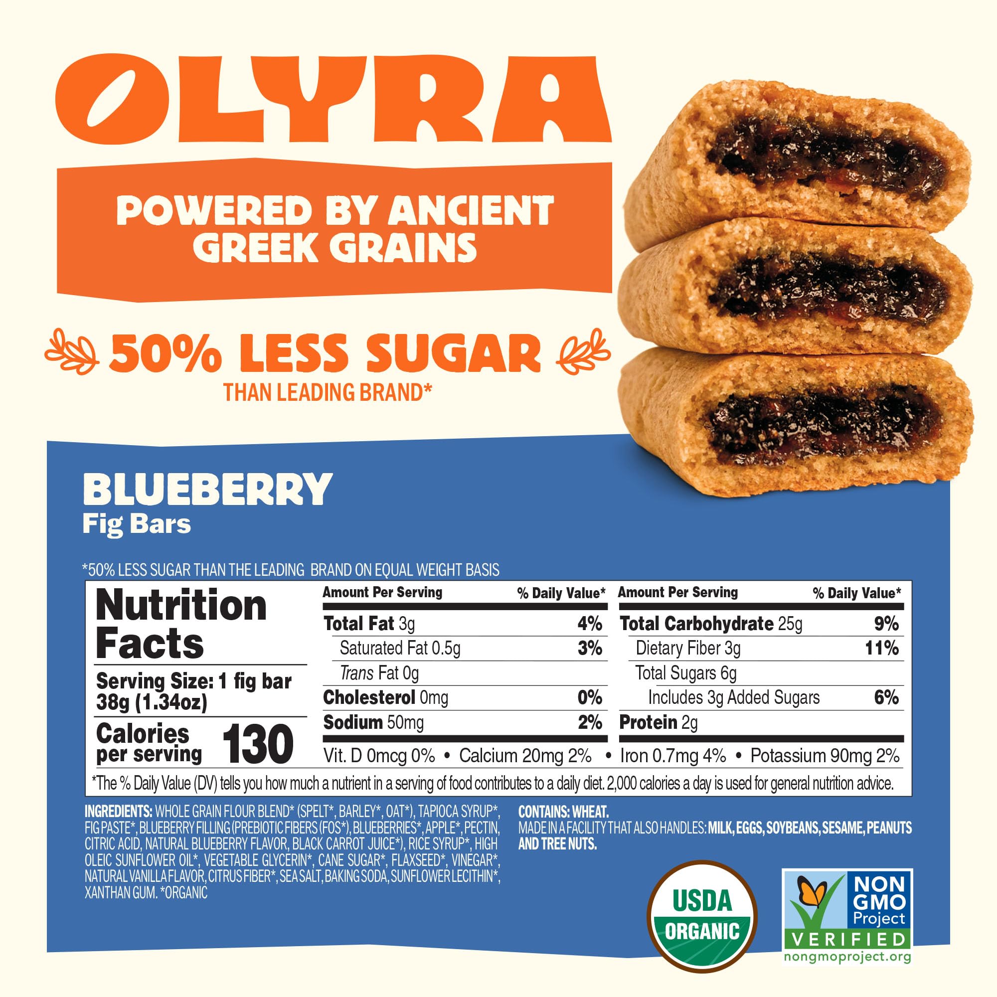 Olyra Blueberry Fig Bars, Organic Snacks, Healthy Snacks for Adults and Kids, Low Sugar, Vegan, Office Breakfast Bars, USDA Certified Organic, Non GMO