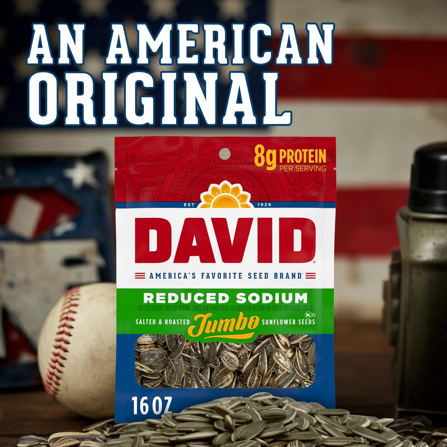DAVID Reduced Sodium Sunflower Seeds, Original Flavor, 16 oz.