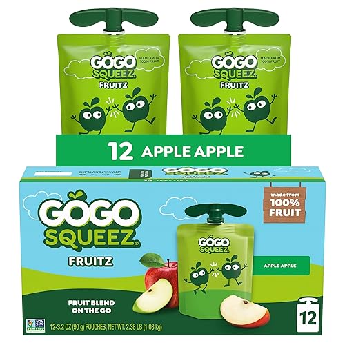 GoGo squeeZ Applesauce and Fruit Puree, Apple Apple, 3.2 oz (Pack of 12), Unsweetened Fruit Snacks for Kids, Gluten Free, Nut Free, and Recloseable