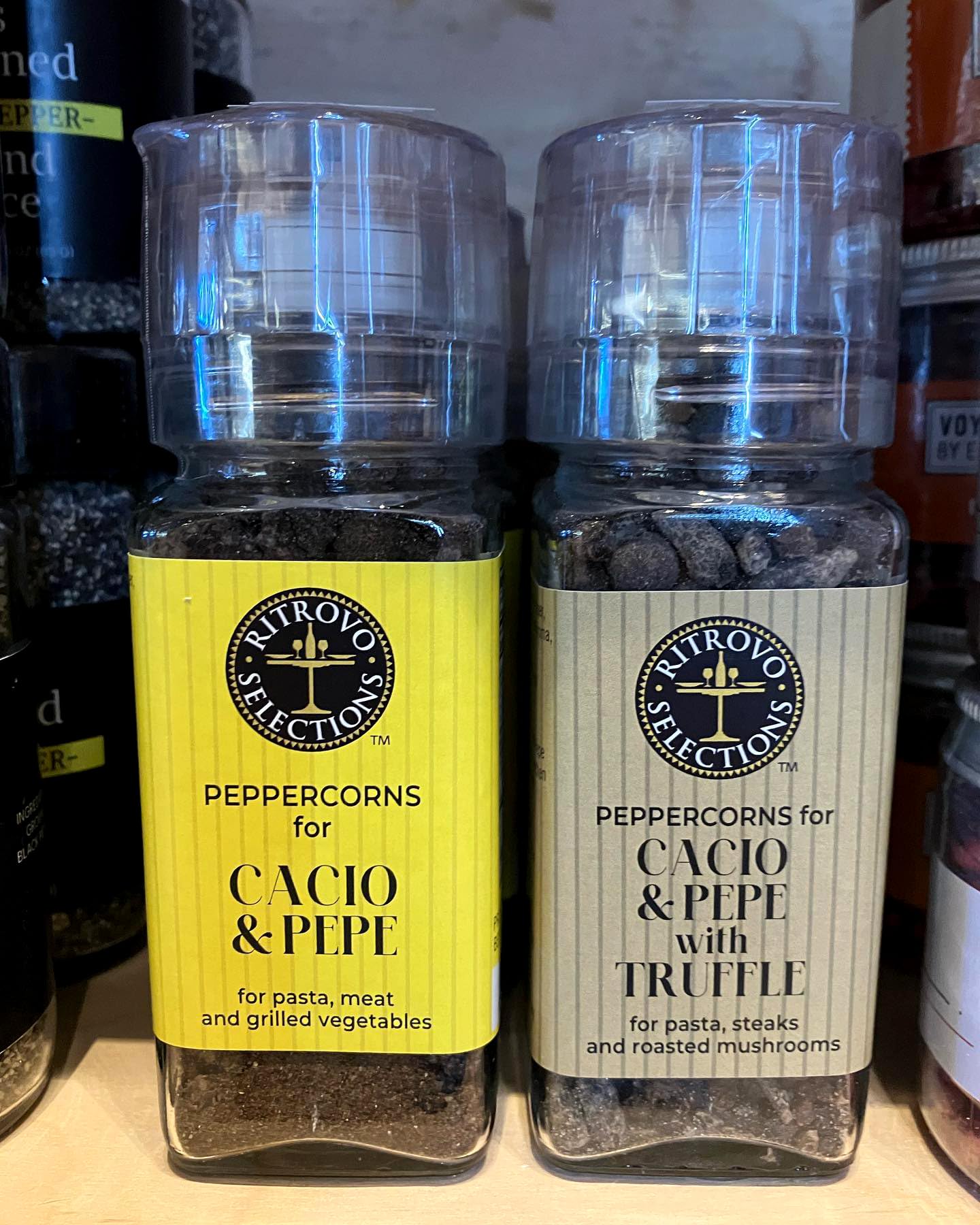 Ritrovo Selections Peppercorns in Grinder for Cacio & Pepe, 2.3 Ounce Jar