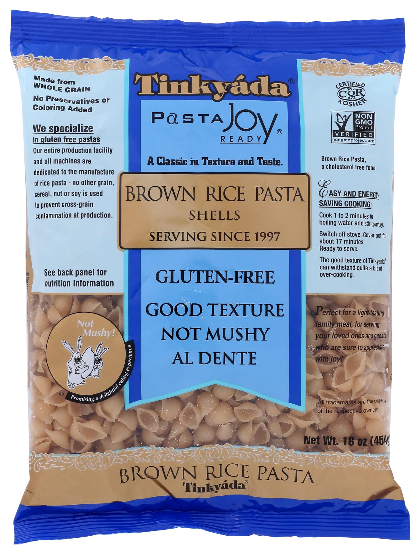 Tinkyada Pasta Joy Ready, Shell, Brown Rice, 16 oz