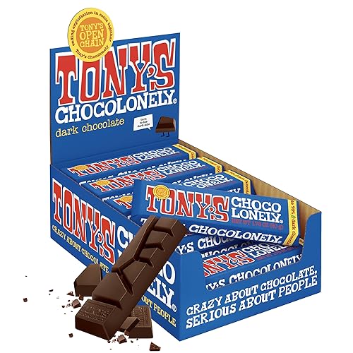 Tony’s Chocolonely Belgian Dark Chocolate Candy Bar, Pure Chocolate Bars for Snacks, Party Favors, Gifts, or Gift Basket, Vegan, 70% Cacao, Made From