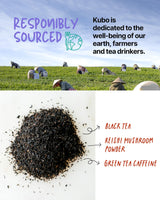 High Caffeine Mushroom Tea (155 mg) - Kubo Tea: Organic Reishi Breakfast Black Tea Bags for Clean Energy & Focus | Healthy Coffee Substitute |