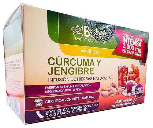 Turmeric and Ginger Tea (Te de Curcuma y Jengibre) by Betel Natural - Natural superfood Packed with curcumins - 24 Tea Bags