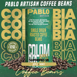 Pablo Artisan Colombia Supremo 18 Single Origin Coffee Beans - Medium Light Roast Whole Bean Coffee, 100% Arabica Colombian Espresso Beans, Washed