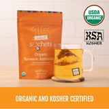 Two Leaves and a Bud Organic Turmeric Antioxidant - 15 Naked Tea Sachets, Naturally Caffeine Free, Whole Leaf Herbal Tea in Unwrapped Pyramid Sachets