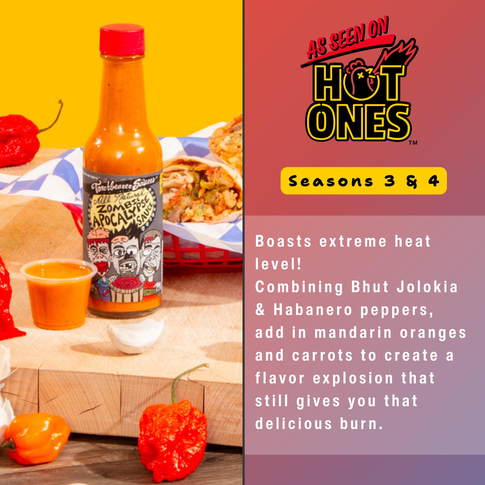 Torchbearer Sauces Zombie Apocalypse Ghost Chili Hot Sauce, 5oz (2 Pack) Ghost Pepper & Habanero Hot Sauce, Heat Level 8 - Featured on Hot Ones