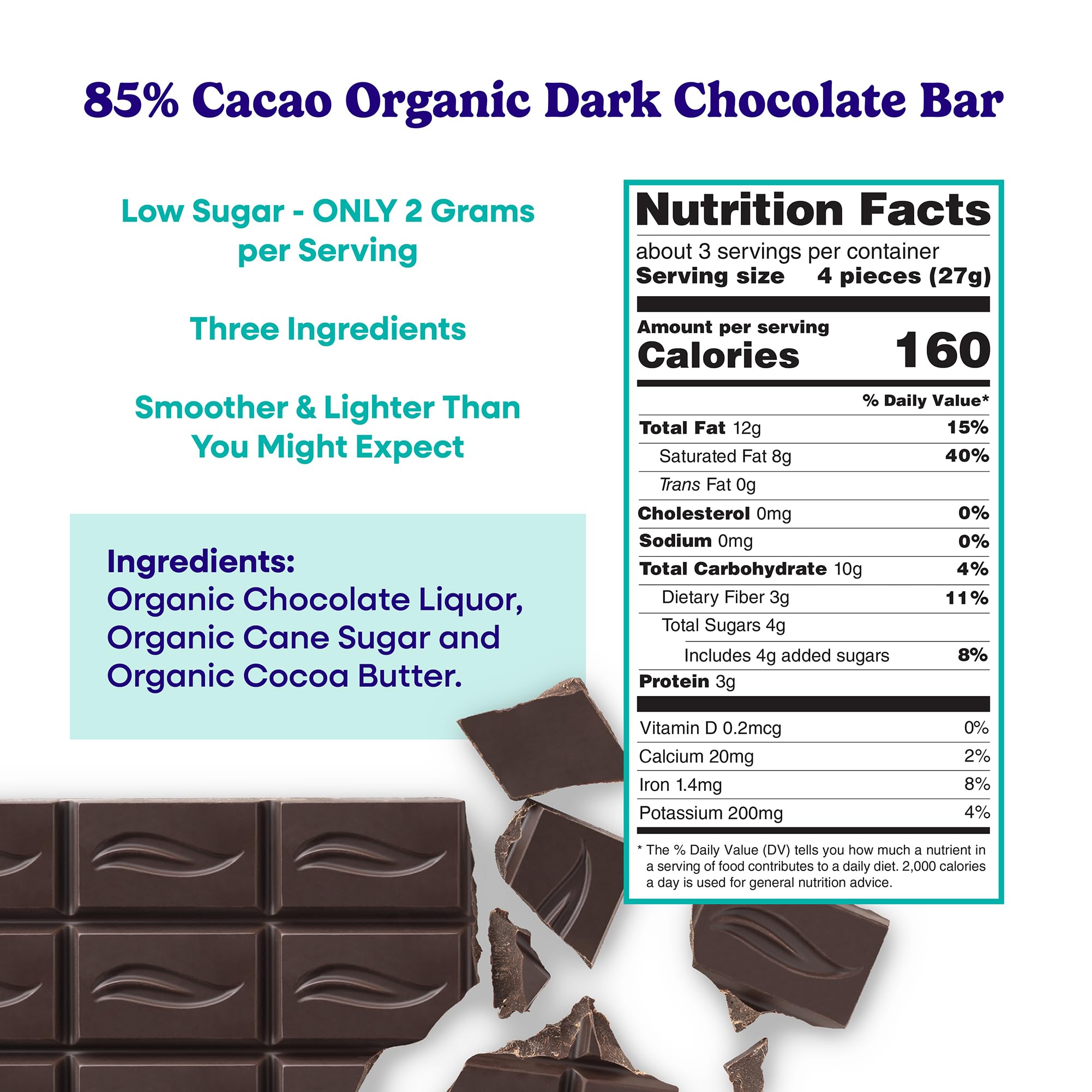 Pascha Organic Dark Chocolate Bars, 85% Cacao, Gluten Free & Non GMO, 2.82 oz (Pack of 10)
