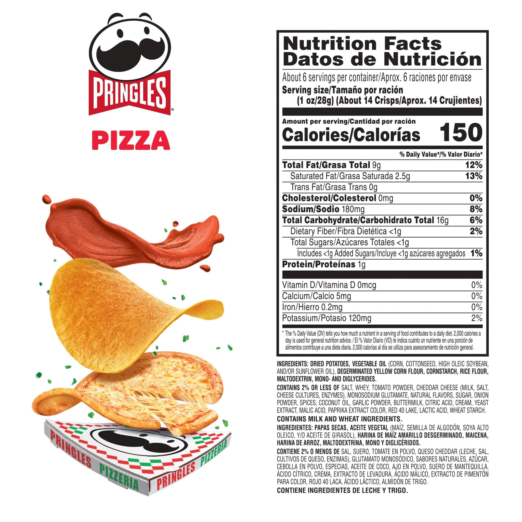 Pringles Potato Crisps Chips, Lunch Snacks, On-The-Go Snacks, Pizza, 5.5oz Can (1 Can)