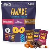AWAKE - Caffeinated Chocolate Bites - USA Variety Pack (3 Flavors) 50 Bites - Dark, Salted Caramel, & Salted Almond - 50mg Caffeine - Coffee