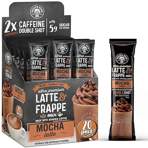 The Frozen Bean Mocha Frappe & Latte Instant Mix (20 Sticks), Made with Arabica Coffee, Double Shot Caffeine, Low Sugar & Premium Ingredients, Hot