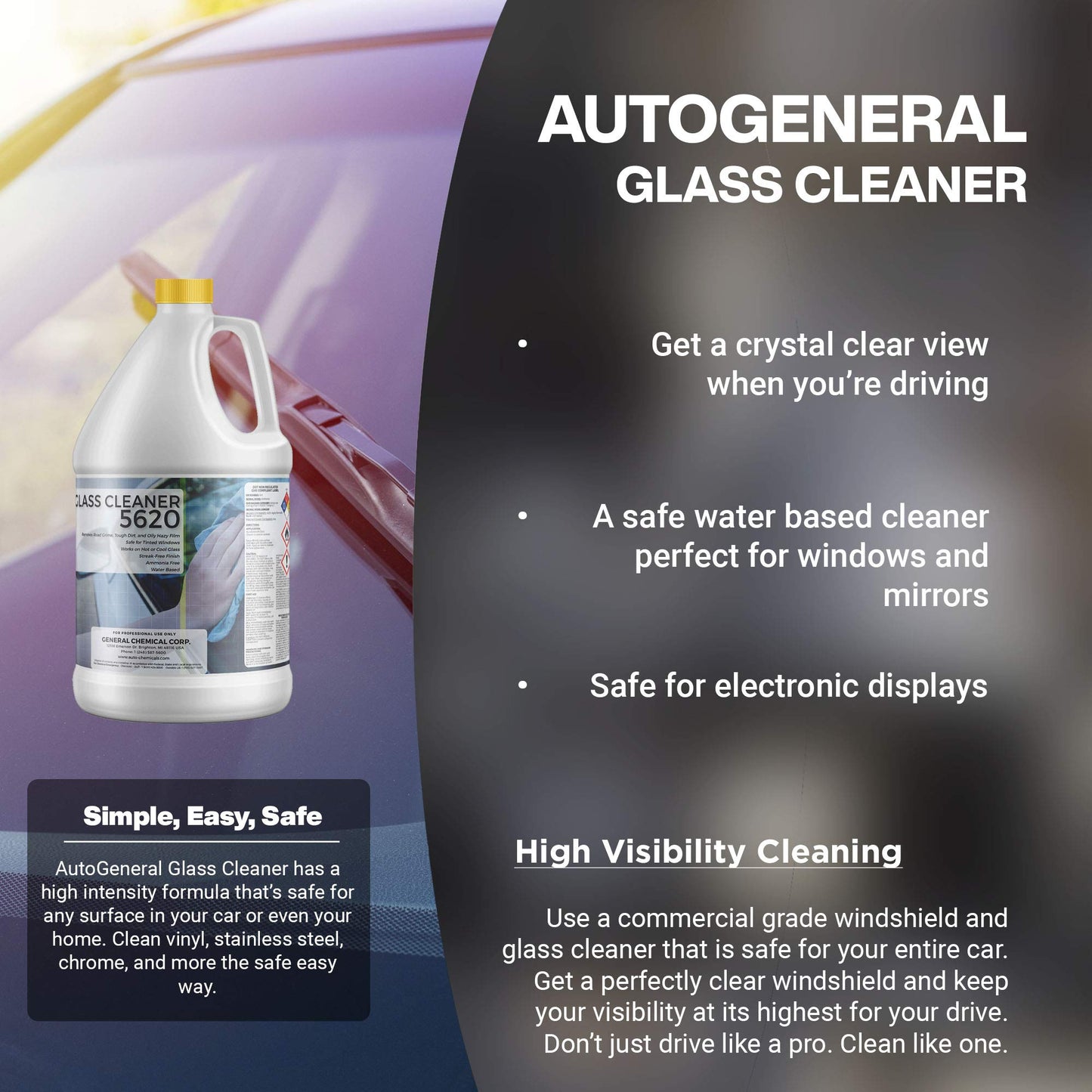 AutoGeneral Car Glass Cleaner 5620 -Streak-Free Window Windshield Power Cleaning Ammonia Free Automobile Glass Polisher Car Windows & Mirror Cleaner