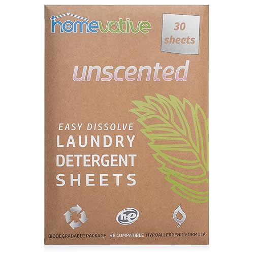 Homevative Laundry Detergent Sheets, 30 Sheets, Up to 60 Loads, Easy Dissolve, Unscented, Eco package, HE Compatible, Septic friendly, Great