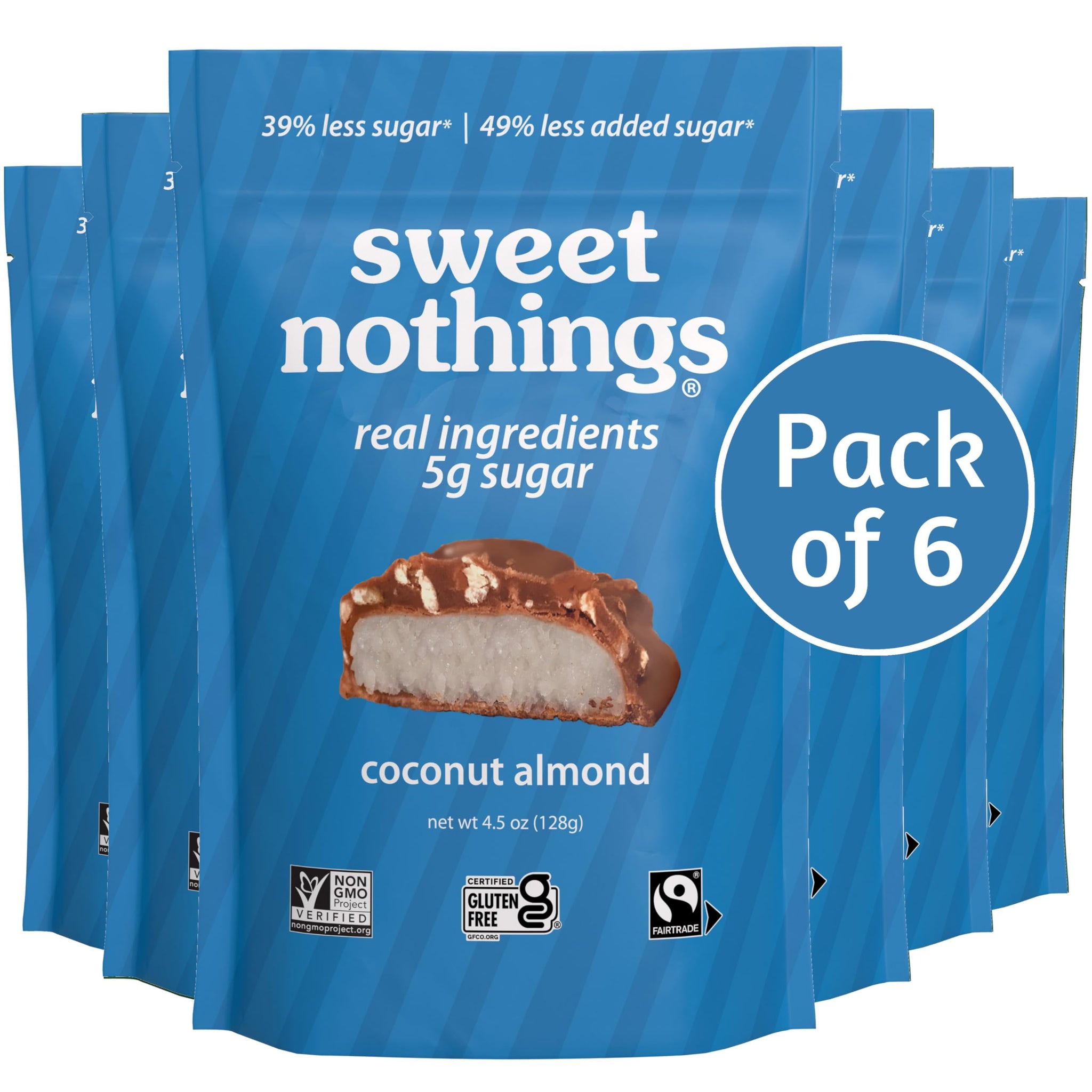 Sweet Nothings Coconut Almond Bars | 5g Sugar | Certified Gluten Free, Fairtrade, Non-GMO | No Sugar Alcohols | No Soy | 4.5 oz (Pack of 6)