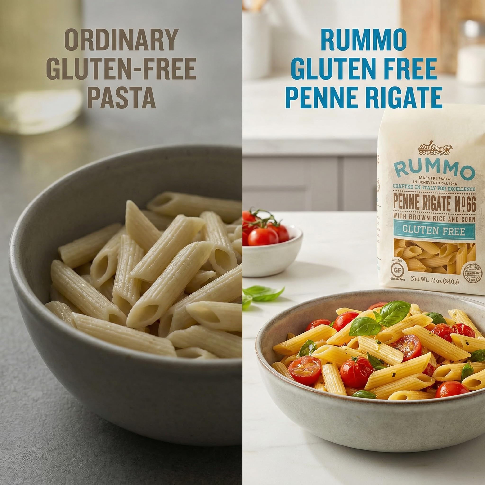 Rummo Penne Rigate - 12 OZ - Corn & Rice Pasta for Family Dinners & Baked Pasta Dishes - Traditional Italian Style - Classic Cut - Dry Pantry Pack