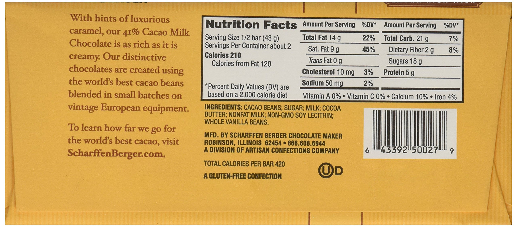 Scharffen Berger, Milk Chocolate Bar 41%, 3 oz