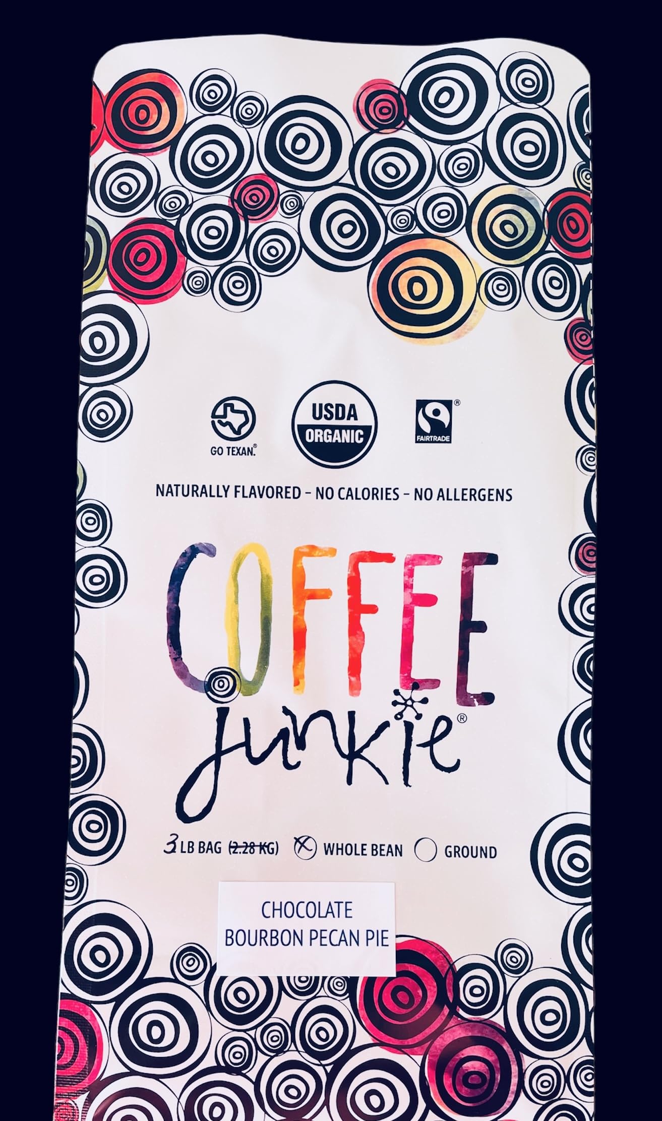 Coffee Junkie- Chocolate Bourbon Pecan Pie- 3LB Whole Bean Coffee. CONTAINS NO ALCOHOL