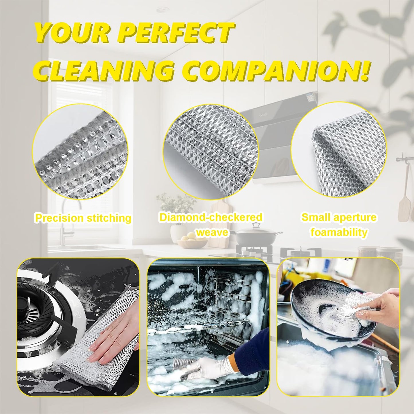 Makoto Nobu 10 Pieces Multi-Purpose Wire Cloths, Double Layer Metal Kitchen Cloths, Reusable Wire Washing Dishes, for Pots, Pans, Stains, Stoves