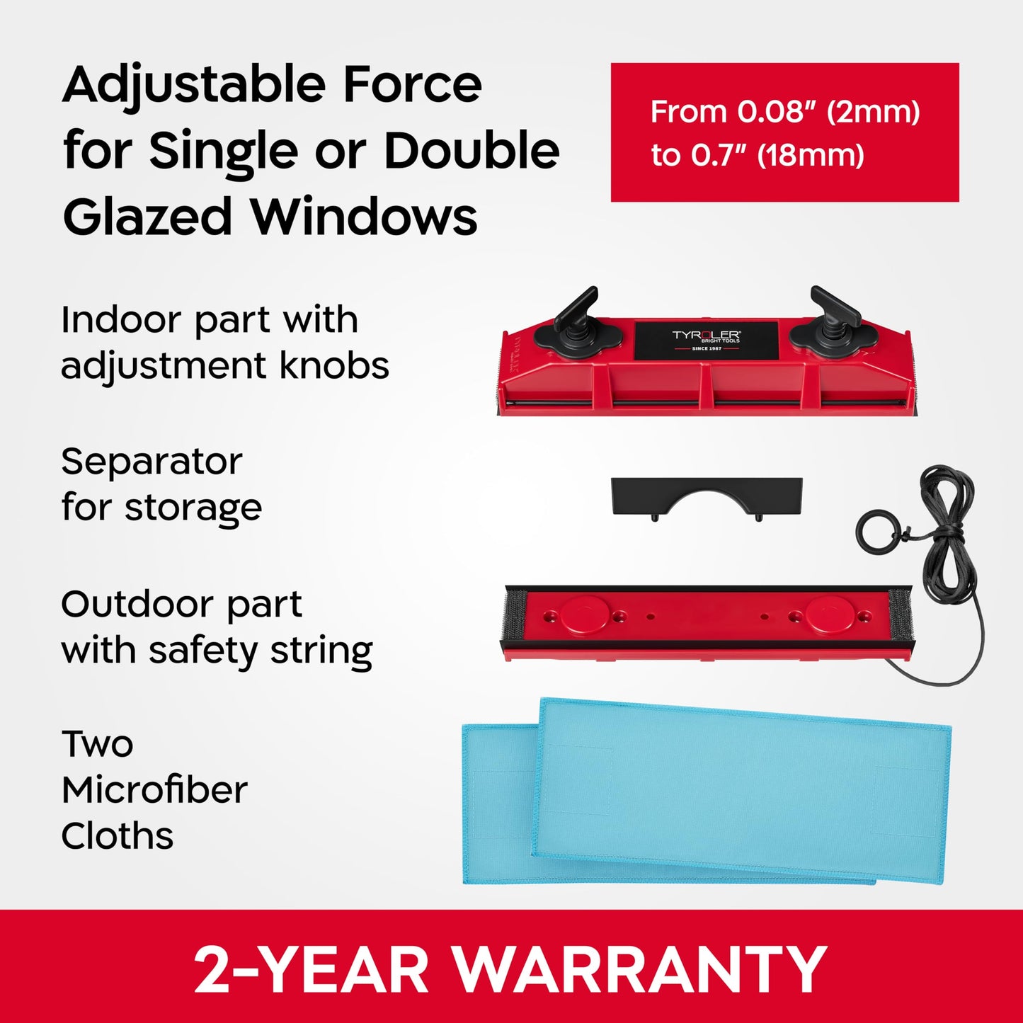 Tyroler Outside Magnetic Window Cleaner Tool | The Glider D-2 AFC Double-Sided Window Cleaners Tool Fits Windows 0.1"-0.7" Thick | Magnet Window