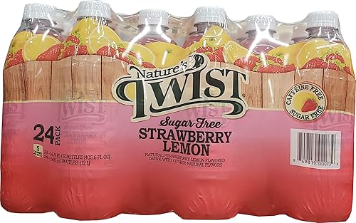Nature’s Twist Sugar Free Strawberry Lemonade with Real Fruit Juice - Caffeine Free, Low Sodium, Natural Flavor, 16.9 Fl Oz Bottles (24-pack)