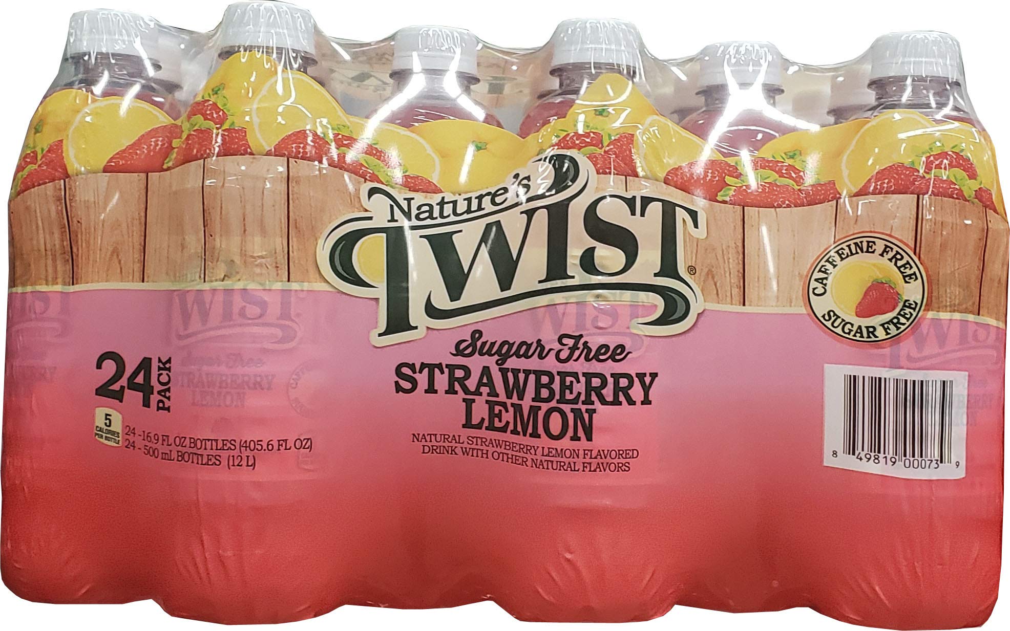Nature’s Twist Sugar Free Strawberry Lemonade with Real Fruit Juice - Caffeine Free, Low Sodium, Natural Flavor, 16.9 Fl Oz Bottles (24-pack)