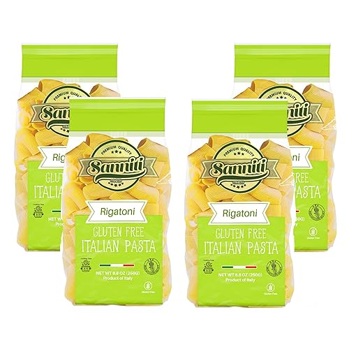 Sanniti Italian Gluten Free European-Kosher Vegan GMO-Free RIGATONI Pasta Made with Corn and Rice, 8.8 oz (Pack of 4)