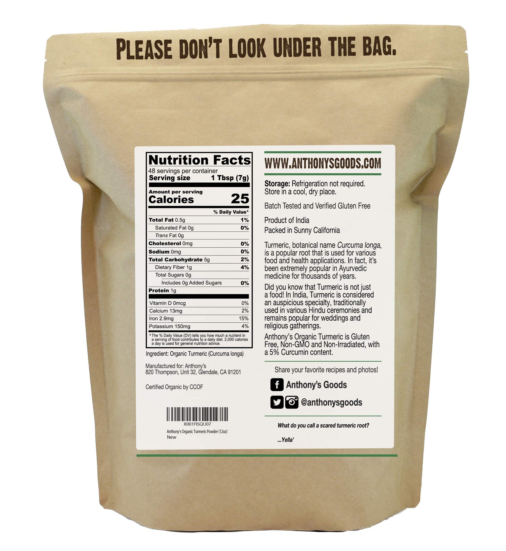 Anthony's Organic High Curcumin Turmeric Powder, 12 oz, Gluten Free, Non GMO, Non Irradiated