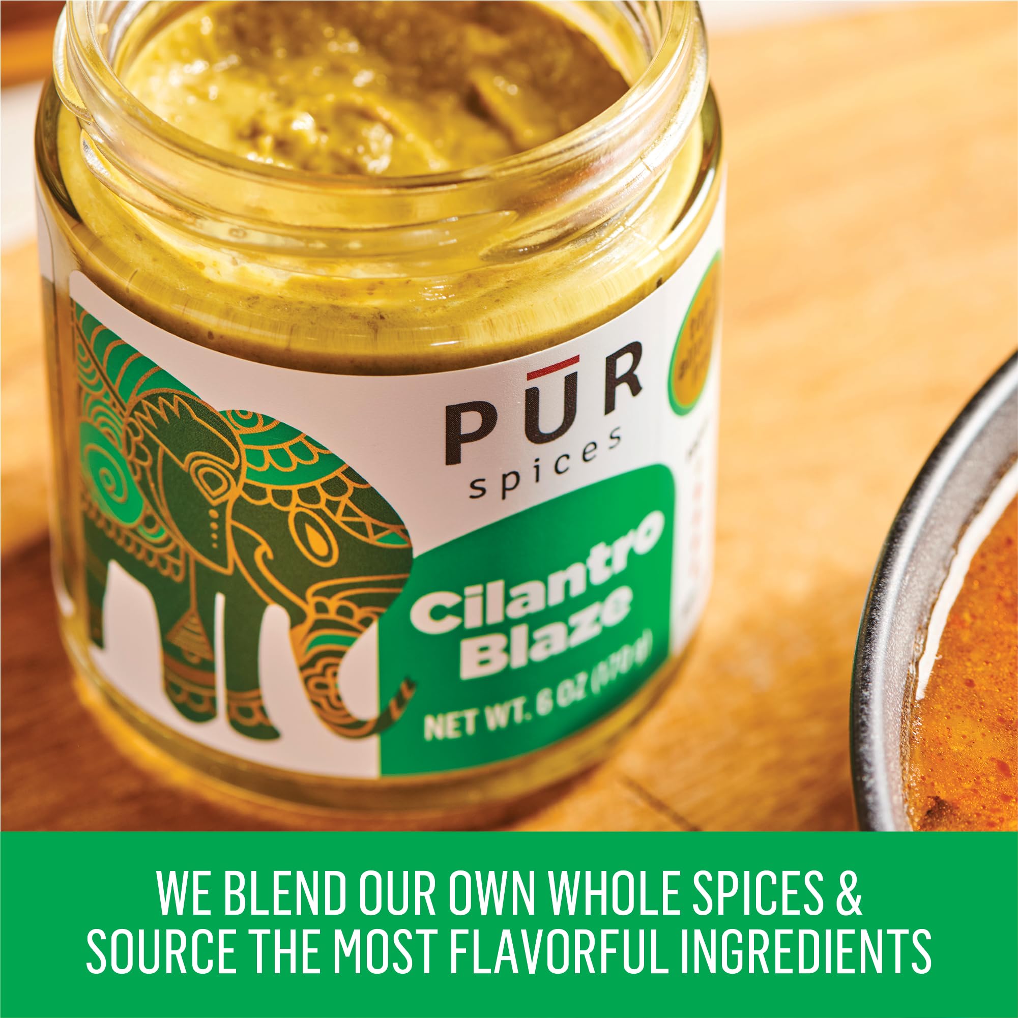 PUR Spices Cilantro Blaze I Hot Sauce & Tangy Cilantro Chutney I Fresh Cilantro, Garlic, Lime and Hot Peppers I Plant Based, Gluten Free, No Sugar