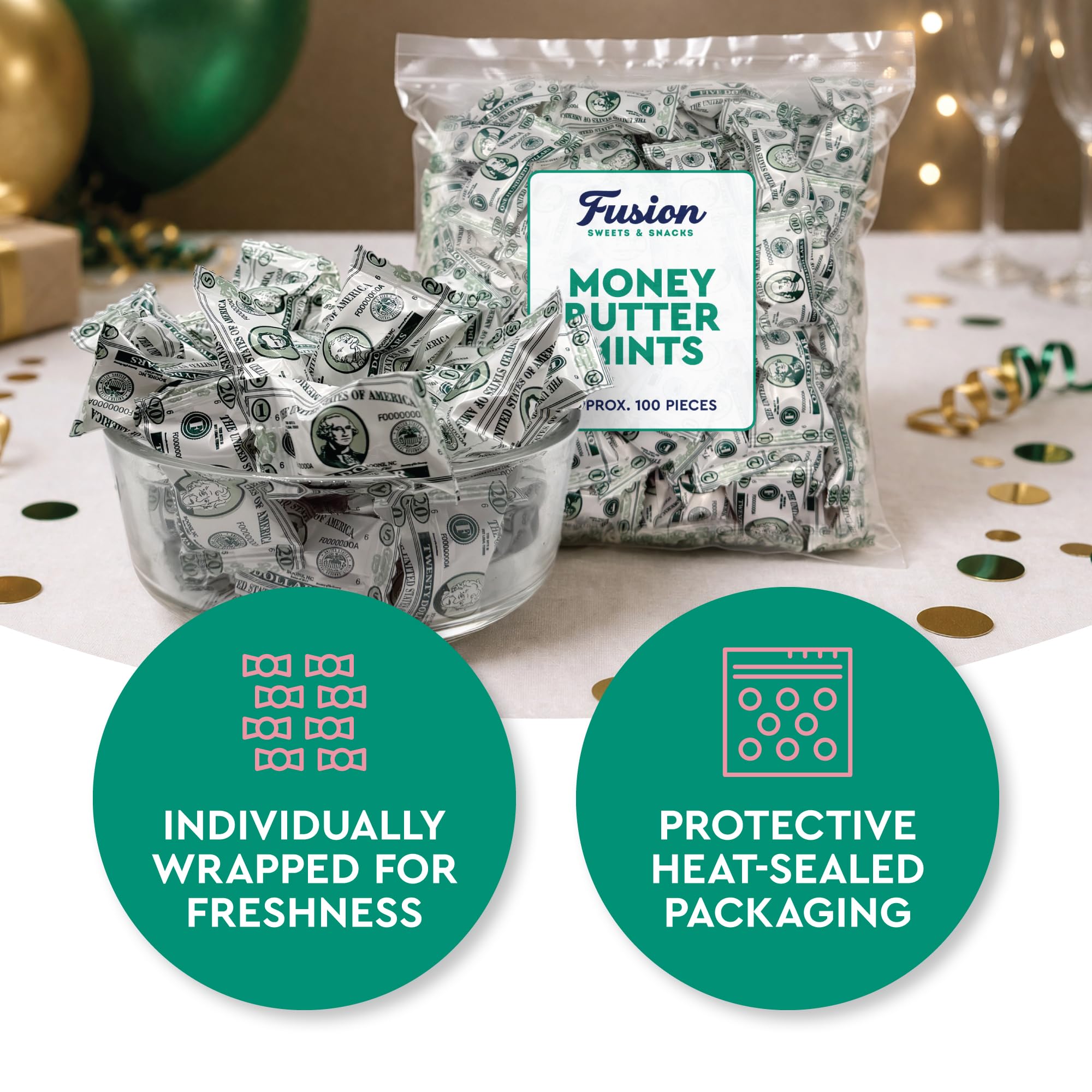 Money Buttermints Individually Wrapped, 100 Pieces | Creamy Mint Candy for Casino Party Favors, Trade Show Giveaways & Money Candy Gifts | Fun Dollar