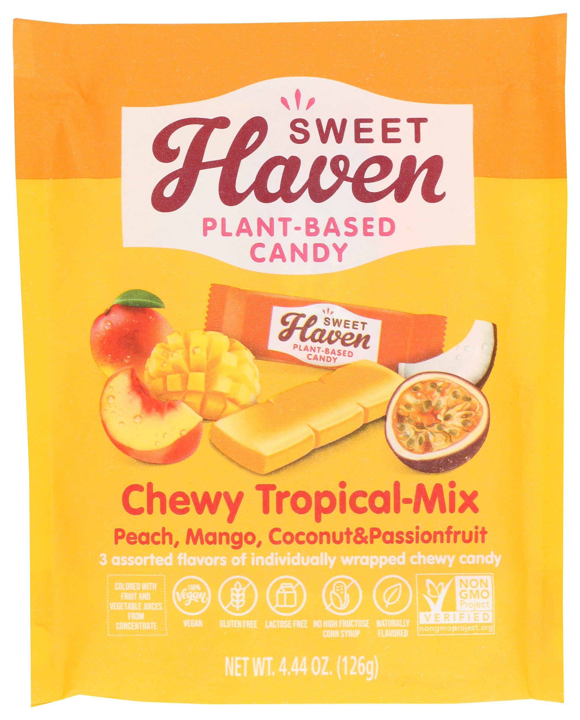 Sweet Haven Plant-Based Candy, Chewy Tropical-Mix, Naturally Flavored, Vegan Friendly, Gluten Free & Non-GMO, 4.44 Ounce (Pack of 6)
