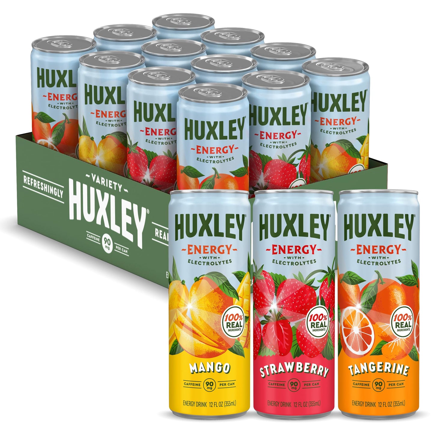 Huxley Variety Pack Energy Drink | 90mg Natural Caffeine, Clean Energy - No Crash, No Jitters | Only 5g Sugar, No Artificial Sweeteners | Electrolytes