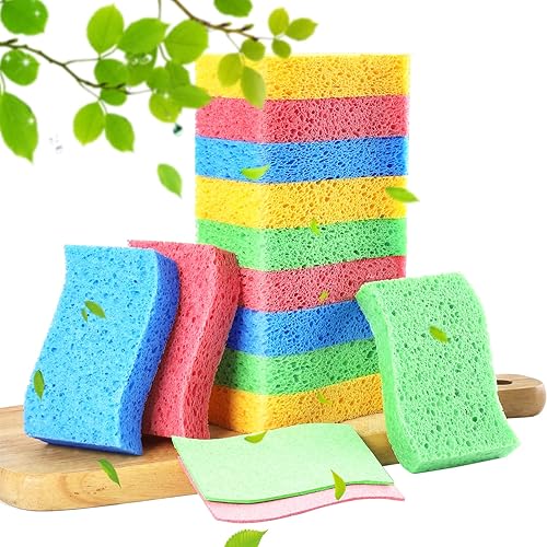 METUUTER 12-Count Kitchen Sponges- Compressed Cellulose Cleaning Sponges Non-Scratch Natural Sponge for Kitchen Bathroom Cars, Funny Cut-Outs DIY