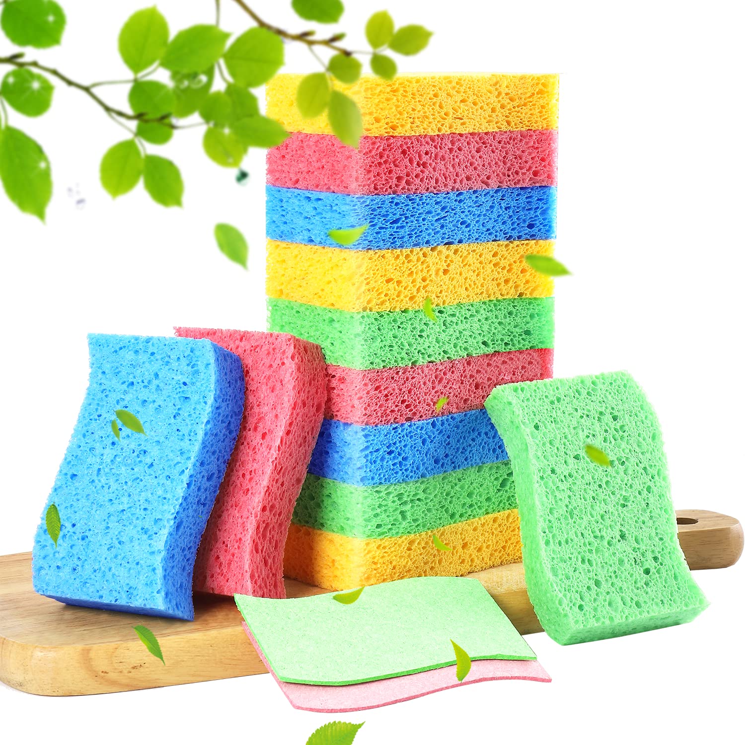 METUUTER 12-Count Kitchen Sponges- Compressed Cellulose Cleaning Sponges Non-Scratch Natural Sponge for Kitchen Bathroom Cars, Funny Cut-Outs DIY