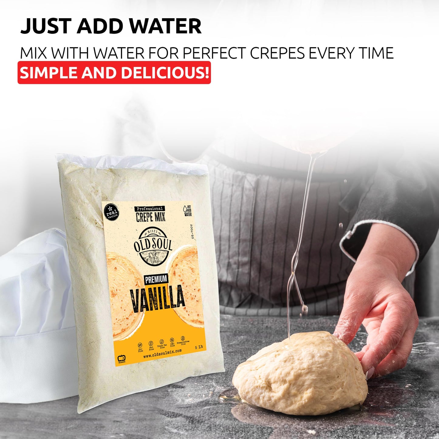 OldSoul Professional Crepe Mix | Dough Mix | Vanilla Flavour | 5 Lbs | 36 Crepes (5 Lbs, Traditional)