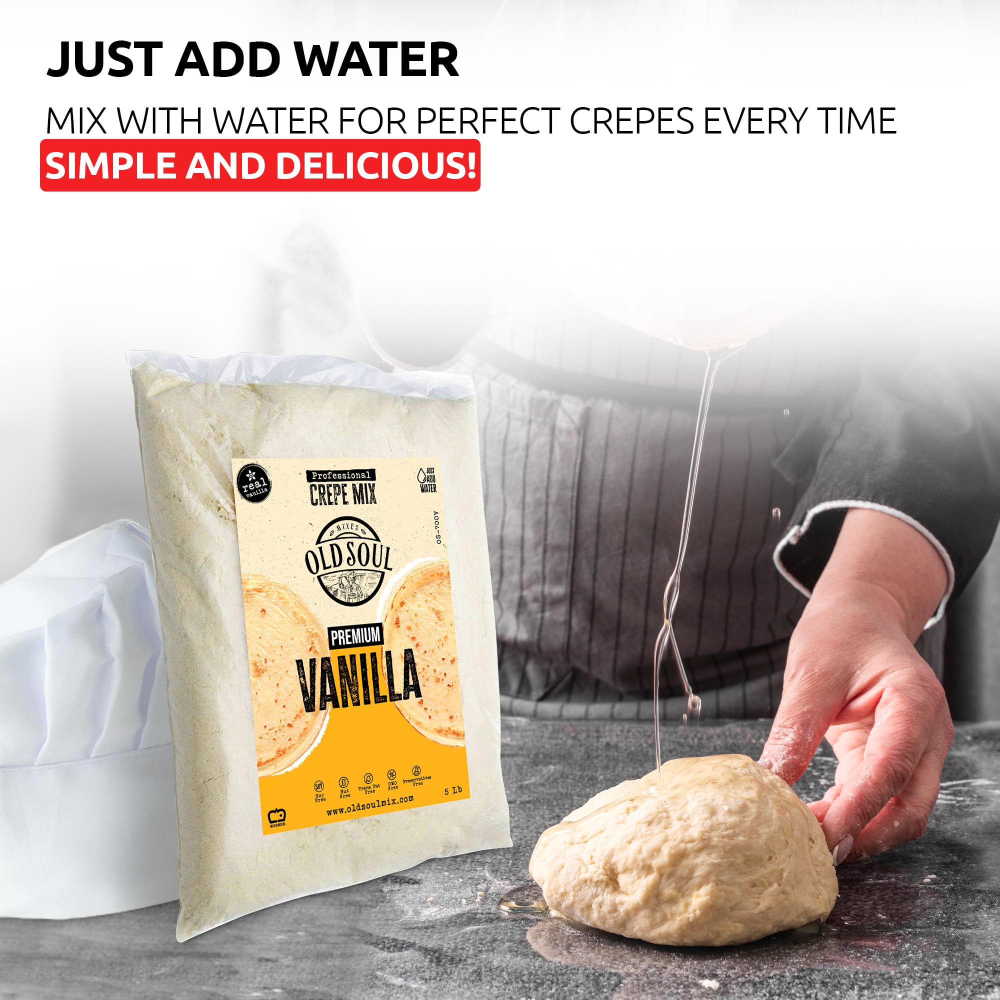 OldSoul Professional Crepe Mix | Dough Mix | Vanilla Flavour | 5 Lbs | 36 Crepes (5 Lbs, Traditional)