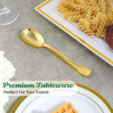FOCUSLINE 300 Pack 6.8" Disposable Gold Plastic Spoons, Solid and Durable Plastic Cutlery Spoons, Heavy Duty Disposable Utensil Silverware
