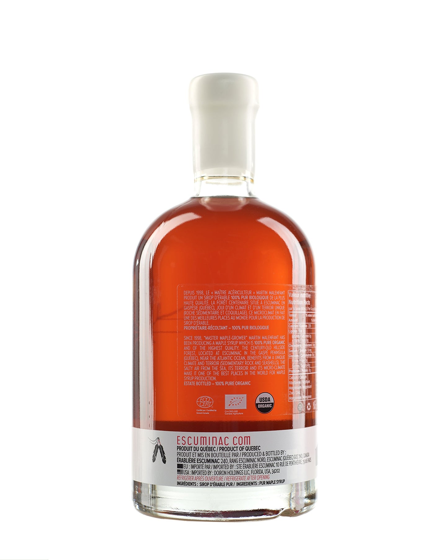 Escuminac Canadian Maple Syrup - 16.9 Fl Oz Glass Bottle, Gift-Ready Box | Extra Rare Amber Rich Taste | 100% Pure & Organic | Gourmet Gift from