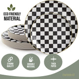 Trendables Heavy Duty Paper Plates Bulk 40 Pcs Disposable Party Plates - 20 X 8 Inch Dessert Plate & 20 X 10 Inch Paper Plate Checkered decor, black