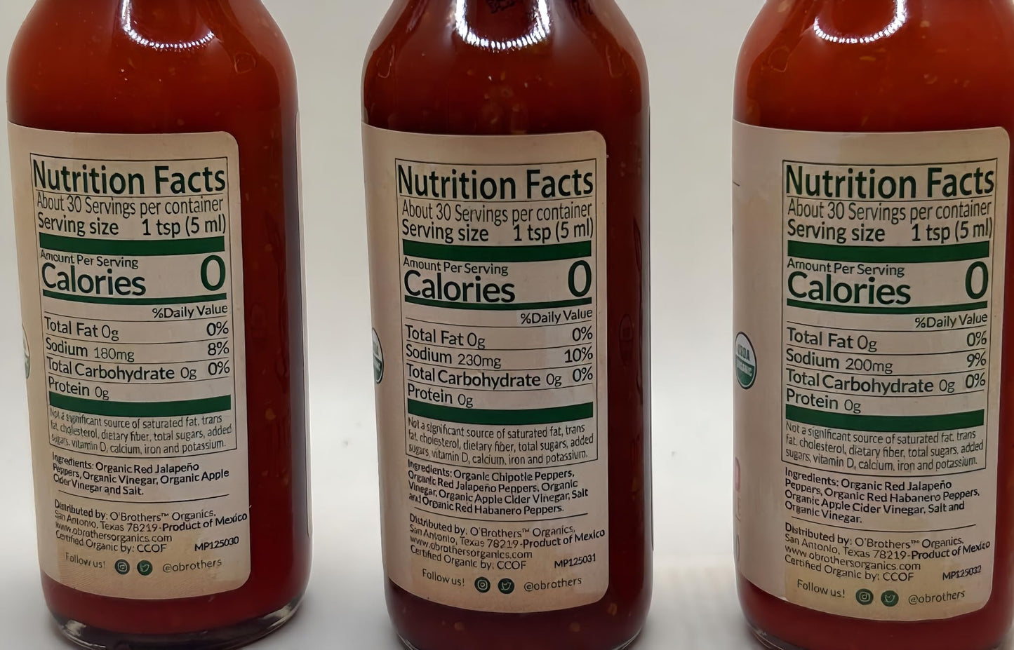 O'Brothers Organic Pepper Sauce 5oz - 3 bottles (Variety Set - Jalapeno, Habanero & Chipotle)