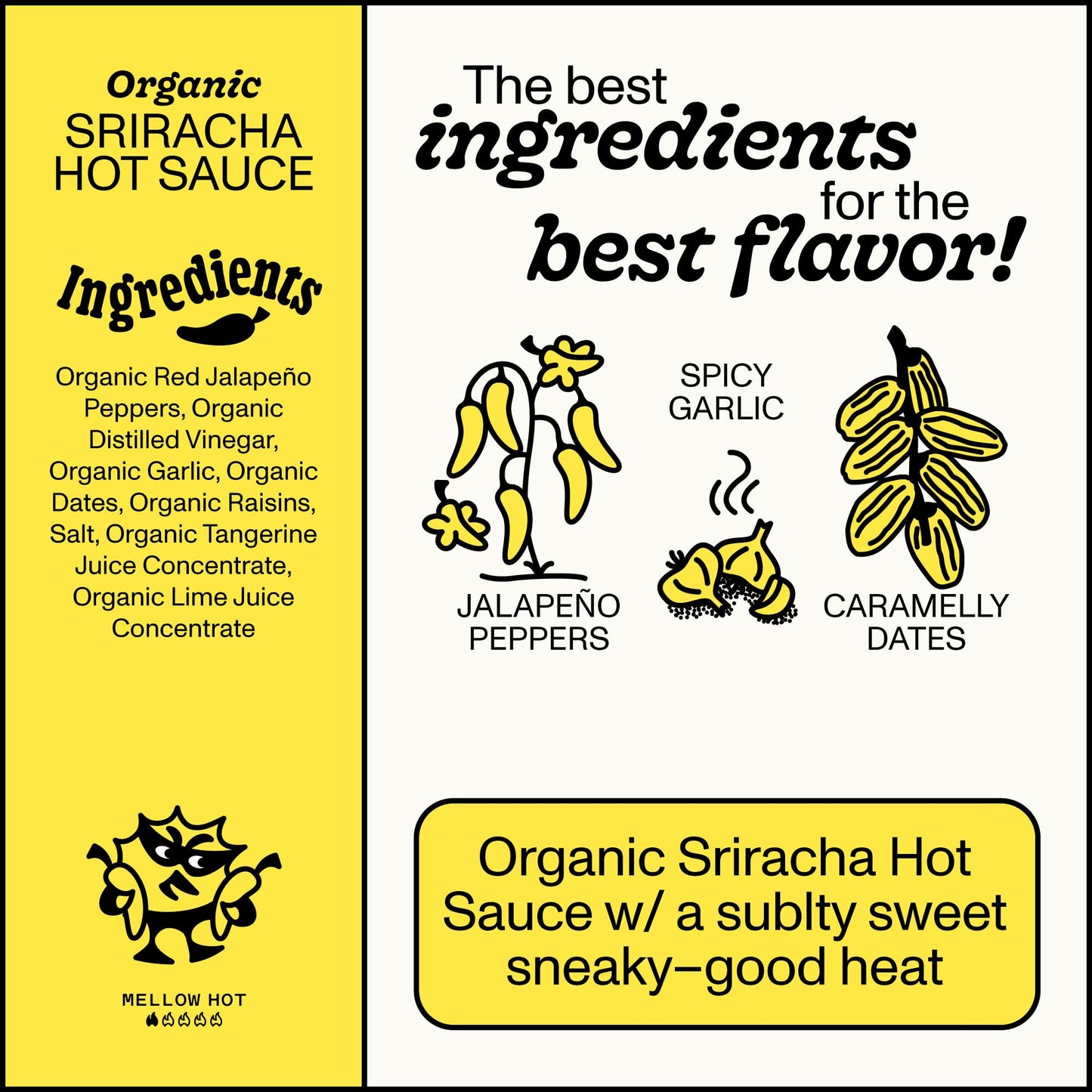 Yellowbird® Organic Sriracha Hot Sauce 19.6 oz. Tabletop Size (Mellow Hot | 1 Bottle | Made w/ Organic Garlic, Dates, & Lime)