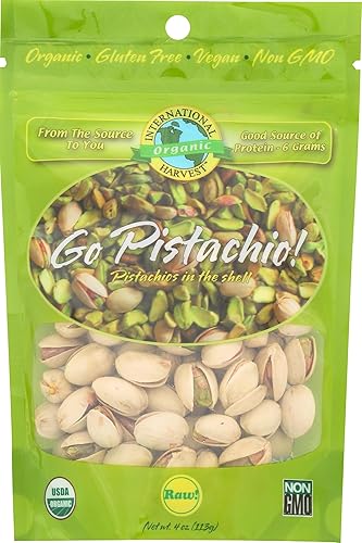 International Harvest Organic Pistachios Raw In Shell, 4 OZ