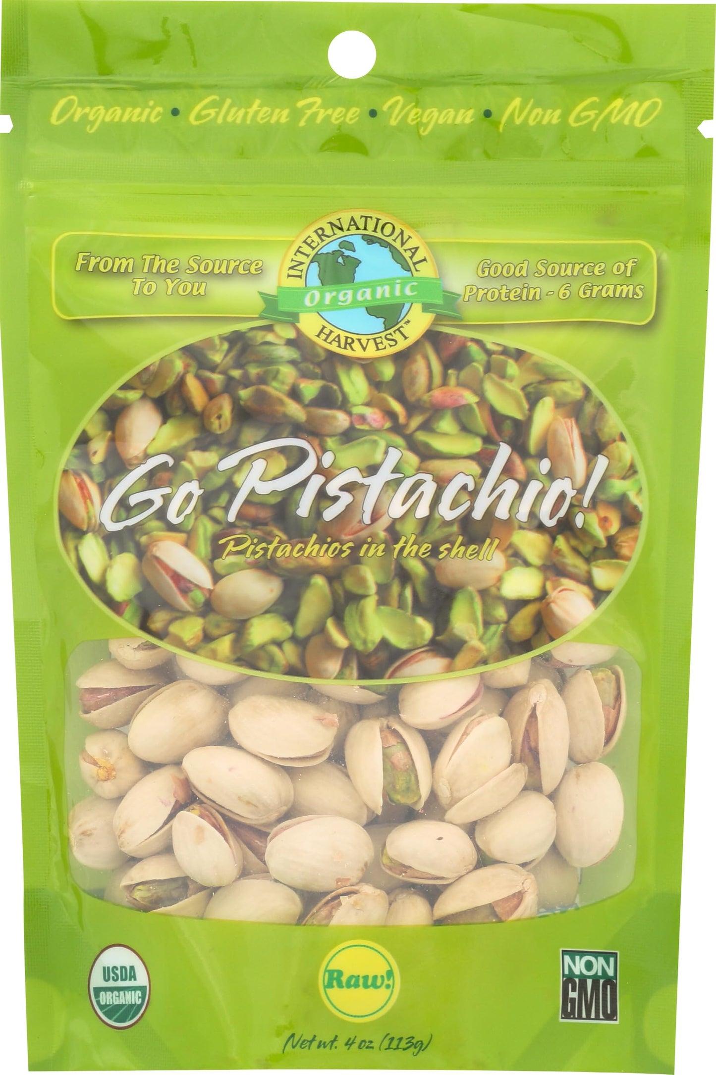 International Harvest Organic Pistachios Raw In Shell, 4 OZ
