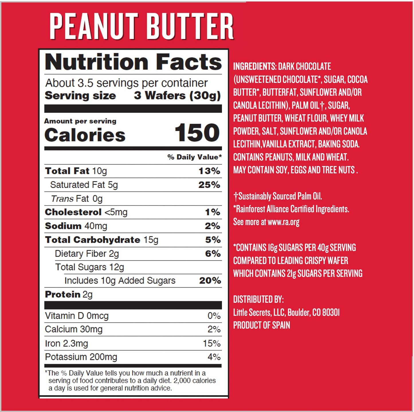 Little Secrets Dark Chocolate Peanut Butter Crispy Wafers || Made in Europe | Nothing Artificial & No Sugar Alcohols | Sustainable Cocoa (3.5 Ounce